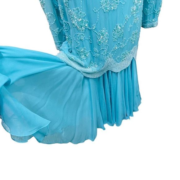 Vintage 70’s Light Blue 100% Silk Formal Dress 2 Piece Slip & Long Beade… - Picture 12 of 15